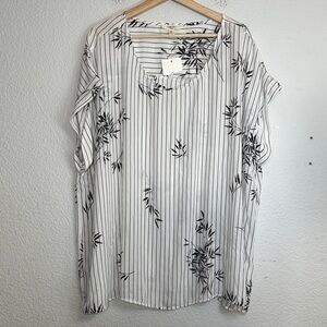 NEW Como Blu 3X Womens Top White Stripes Lightweight Plus Size